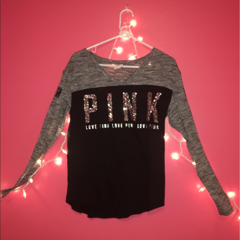 VS Pink Sparkly Shirt with Sleeve Detail